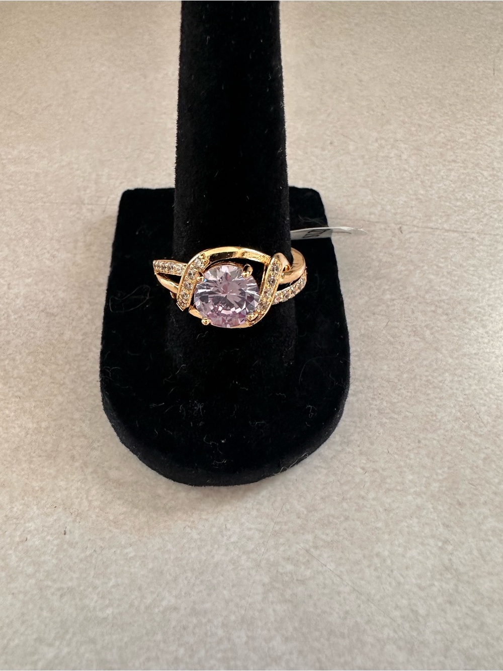 Gold-Tone Purple Center-stone Ring with Pavé Accents